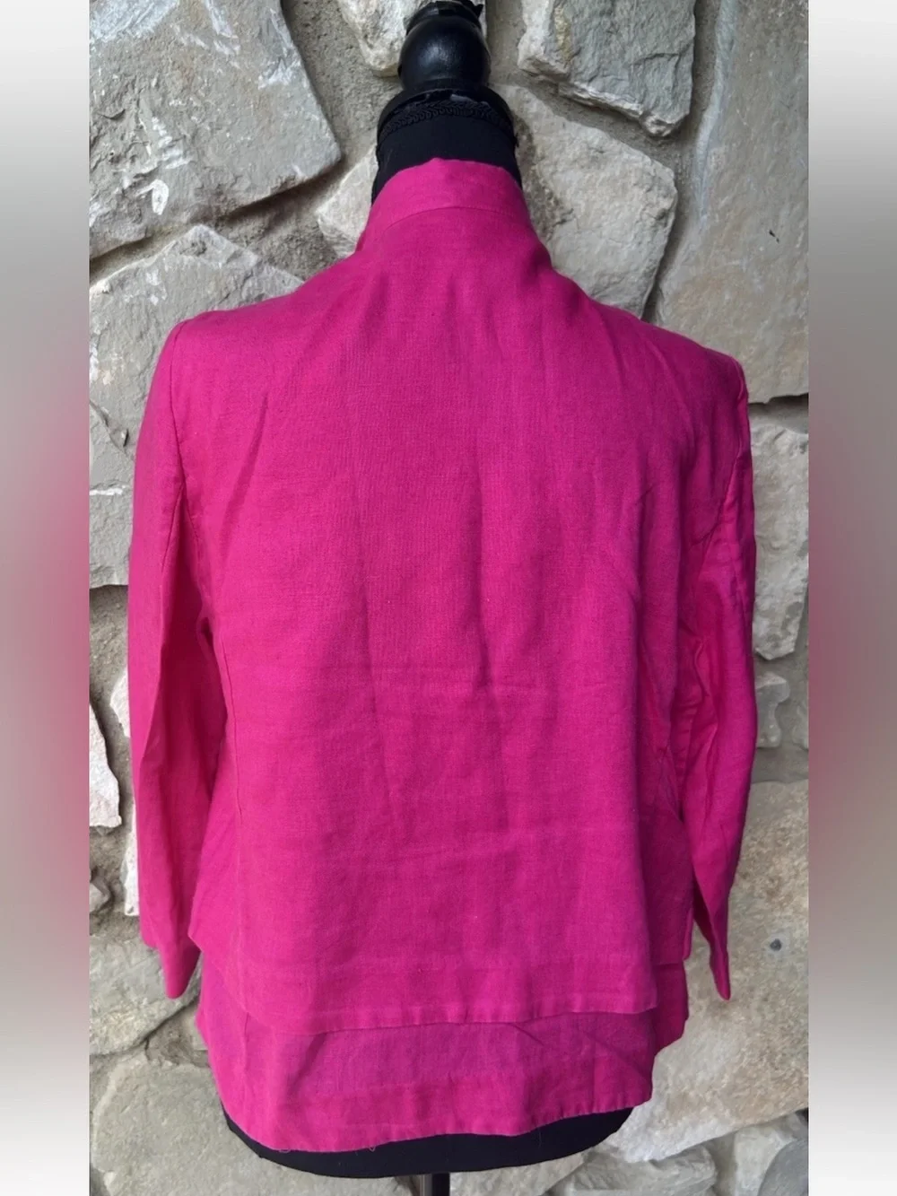 Chico's Linen Jacket Size 1 Medium Hot Pink Open Front‎ Waterfall